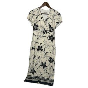 yves cossette depeche linen blend dress sz 6 black/white drop waist long vintage